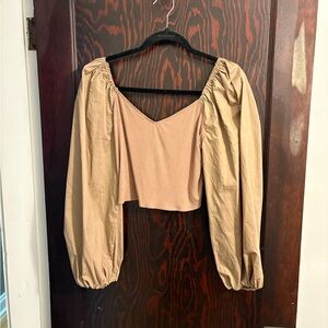 Abercrombie & Fitch Cream Bishop Sleeve Ruched Crop Top